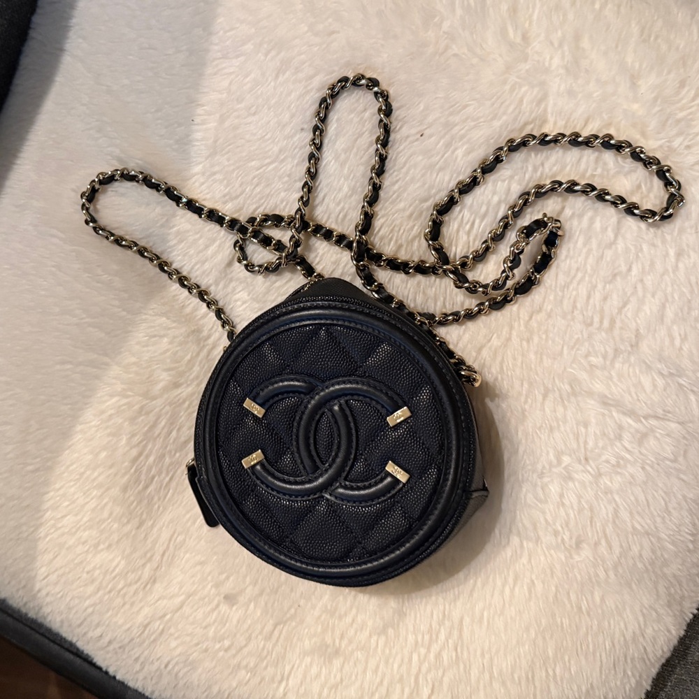 CHANEL Black Quilted Circle Mini Bag